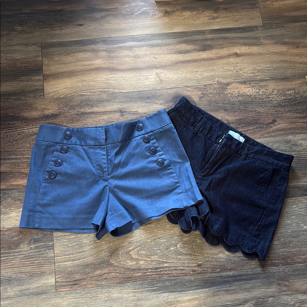 2 PAIR LOT! LOFT Riviera Sailor Shorts Blue and Dark Blue Denim Shorts size 2/26